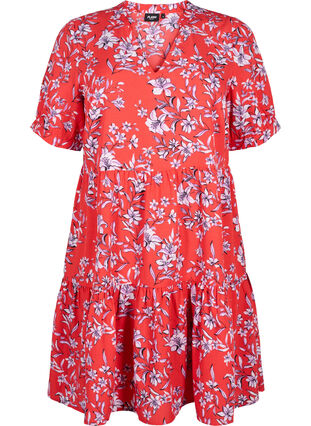 Zizzi Flash - Bedrukte A-lijn jurk, Poinsettia Flower, Packshot image number 0
