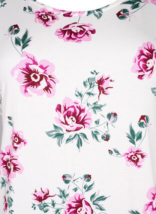 Zizzi Viscose blouse met korte mouwen en bloemen, White Pink AOP, Packshot image number 2