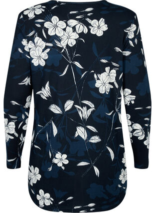 Zizzi Gebloemde blouse met lange mouwen, Navy B. Flower AOP, Packshot image number 1