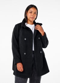 Korte trenchcoat met A-lijn, Black, Model