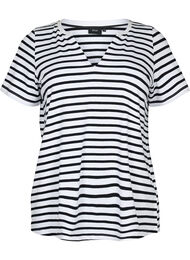 Katoenen t-shirt met strepen en V-hals, B. White/Bl. Stripes