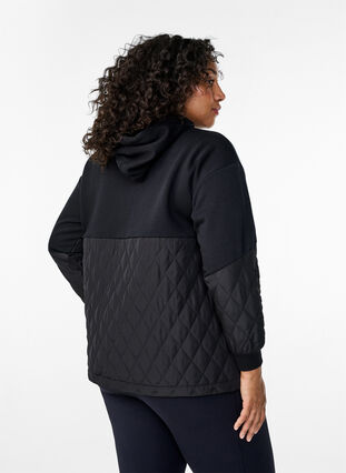 Zizzi Sweatshirt met capuchon en quilt, Black, Model image number 1