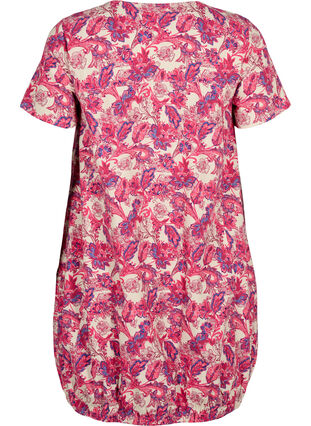 Zizzi Bedrukte katoenen jurk met korte mouw, Raspberry Sorbet, Packshot image number 1