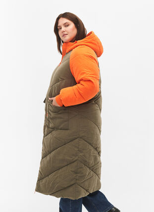 Zizzi Lange kleurblokken winterjas met capuchon., Bungee Cord Comb, Model image number 2