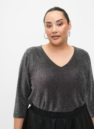 Zizzi Glitter blouse met 3/4 mouwen, Black Silver , Model image number 2