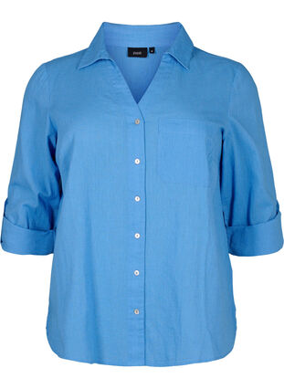 Zizzi Shirt blouse met knoopsluiting van katoen-linnenmix, Marina, Packshot image number 0