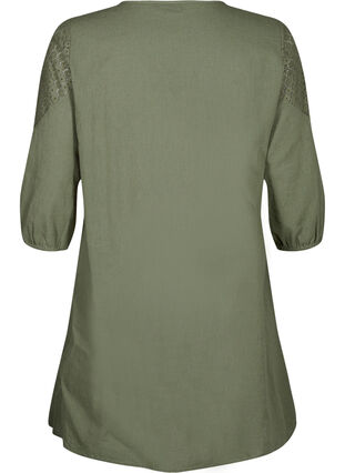 Zizzi Jurk van katoenmix met linnen en gehaakt detail, Deep Lichen Green, Packshot image number 1