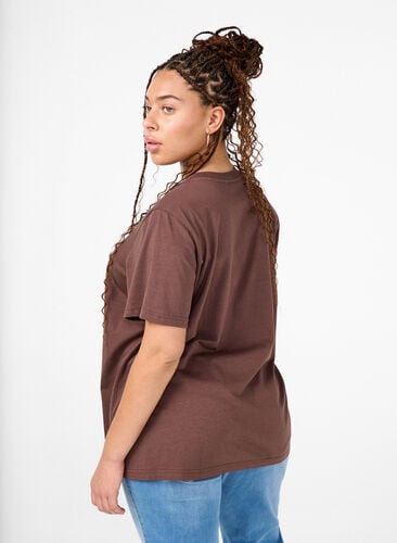 Zizzi Basic katoenen T-shirt met ronde hals, Chocolate Martini, Model image number 1