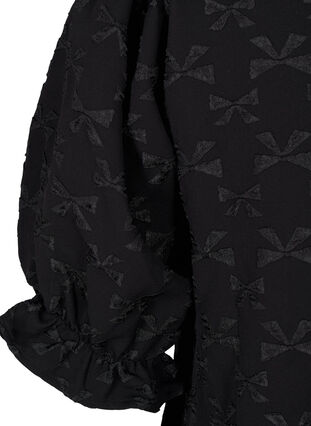 Zizzi Korte jacquard jurk met strikjes, Black W. Bow, Packshot image number 3