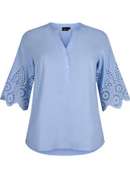 Shirt blouse met broderie anglaise en 3/4-mouwen, Serenity