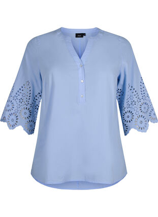Zizzi Shirt blouse met broderie anglaise en 3/4-mouwen, Serenity, Packshot image number 0