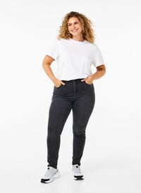 Amy jeans met een hoge taille en super slanke pasvorm, Dark Grey Denim, Model