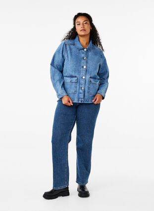 Zizzi Denim overhemdjasje met zakken, Blue Denim, Model image number 2