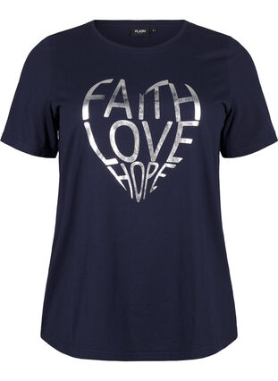 Zizzi FLASH - T-short met motief, Navy B. Silver Faith, Packshot image number 0