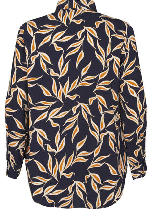 Zizzi Shirt met bladprint en kraag, Ev. Blue w. Leaf AOP, Packshot image number 1