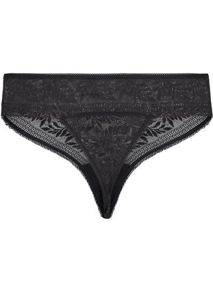 Zizzi Kanten G-string met normale taille, Black, Packshot image number 1