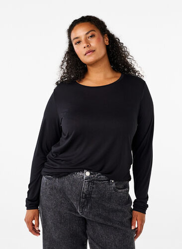 Zizzi Blouse met lange mouwen van wol en viscose, Black, Model image number 0