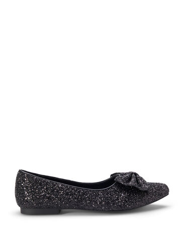 Zizzi Wijde glitter ballerina met strik, Black, Packshot image number 0