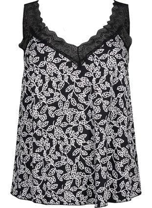 Zizzi Kanten topje van viscose, Black w. Wh.Leaf AOP, Packshot image number 0