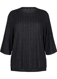 Gemêleerde blouse met 3/4 mouwen, Black Melange