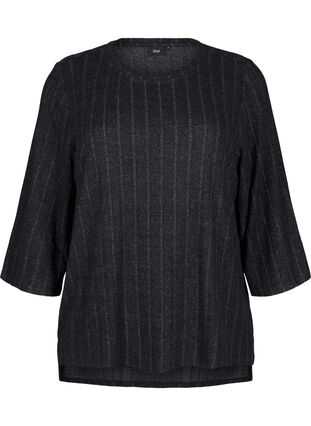 Zizzi Gemêleerde blouse met 3/4 mouwen, Black Melange, Packshot image number 0