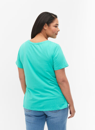 Zizzi Basic t-shirt in effen kleur met katoen, Aqua Green, Model image number 1