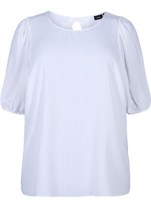 Zizzi Blouse met korte mouwen en een strik op de rug, Bright White, Packshot image number 0