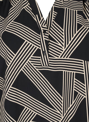 Zizzi Blouse met lange mouwen en V-hals, BLACK BEIGE GRAPHIC, Packshot image number 2