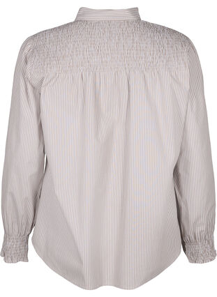Zizzi Shirt met strepen en smok, Silver Mink Wh. St., Packshot image number 1