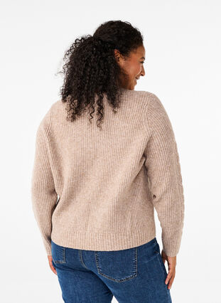 Zizzi Gebreid vest met strikdetails, Simply Taupe Mel., Model image number 1