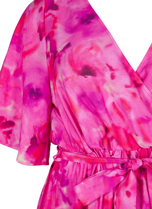 Zizzi Knielange jurk met bloemenprint en wikkeleffect, Pink Rose AOP, Packshot image number 2