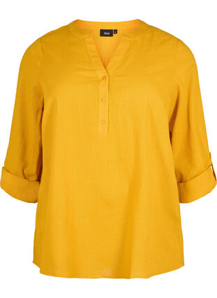 Zizzi Katoenen overhemdblouse met V-hals, Golden Yellow, Packshot image number 0