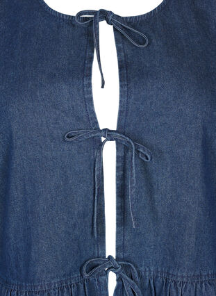 Zizzi Peplum blouse van denim met striksluiting, Dark Blue Denim, Packshot image number 2