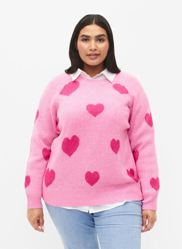 Zizzi Trui met hartjes, B. Pink/Raspberry R., Model image number 0