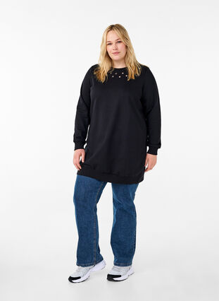 Zizzi Tuniek van sweatstof met metalen details, Black, Model image number 2