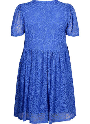 Zizzi Kanten jurk met korte mouwen en V-hals, Dazzling Blue, Packshot image number 1