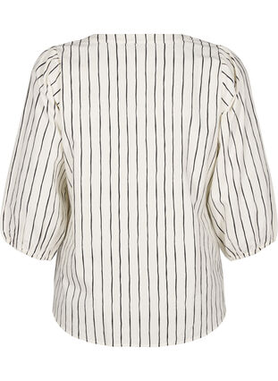 Zizzi Katoenen blouse met 3/4 mouwen en print, Eggnog Black Stripe, Packshot image number 1