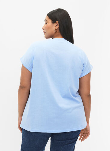 Zizzi T-shirt met korte mouwen van katoenmix, Serenity, Model image number 1
