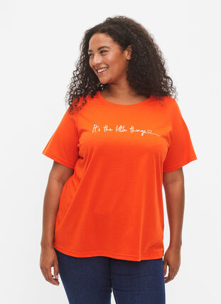 Zizzi FLASH - T-shirt met motief, Orange.com, Model image number 0