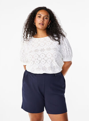 Zizzi Blouse met korte mouwen en patroon met kant, Bright White, Model image number 0