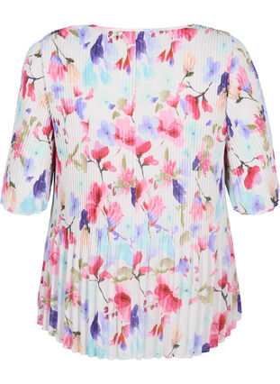 Zizzi Gebloemde blouse met plooien, White/MultiFlowerAOP, Packshot image number 1