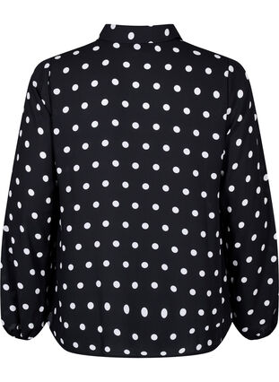 Zizzi Gestippeld shirt met ruches, Black W. White Dot, Packshot image number 1