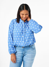 Gestippeld shirt met ruches, River S. White Dot, Model
