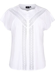 Viscose blouse met kanten afwerking, Bright White