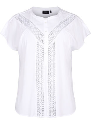 Zizzi Viscose blouse met kanten afwerking, Bright White, Packshot image number 0