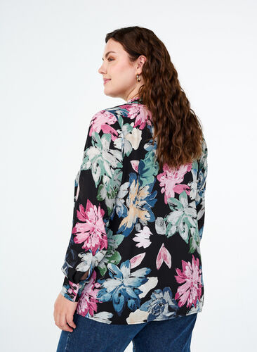 Zizzi Blouse met lange mouwen en bloemenprint, Rose Flower AOP, Model image number 1