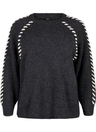 Zizzi Gebreide blouse met stiksels, Dark Grey White Mel., Packshot image number 0