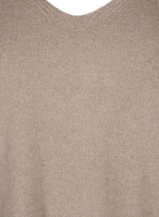 Zizzi Gebreide blouse met V-hals, Desert Taupe Melange, Packshot image number 2