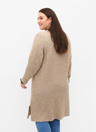 Zizzi Ribgebreide jurk met split, Simply Taupe Mel., Model image number 1