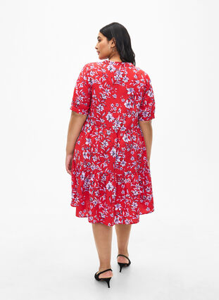 Zizzi Flash - Bedrukte A-lijn jurk, Poinsettia Flower, Model image number 1